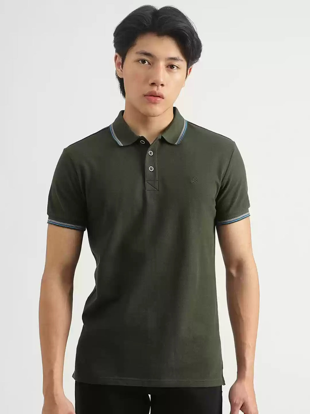 Men Olive Green Polo Collar T-shirt by United Colors of Benetton