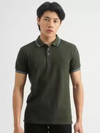 Men Olive Green Polo Collar T-shirt by United Colors of Benetton
