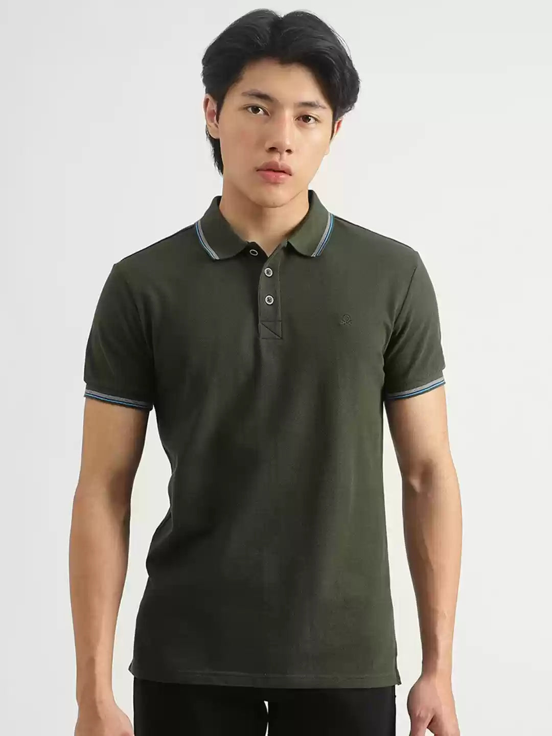 Men Olive Green Polo Collar T-shirt by United Colors of Benetton