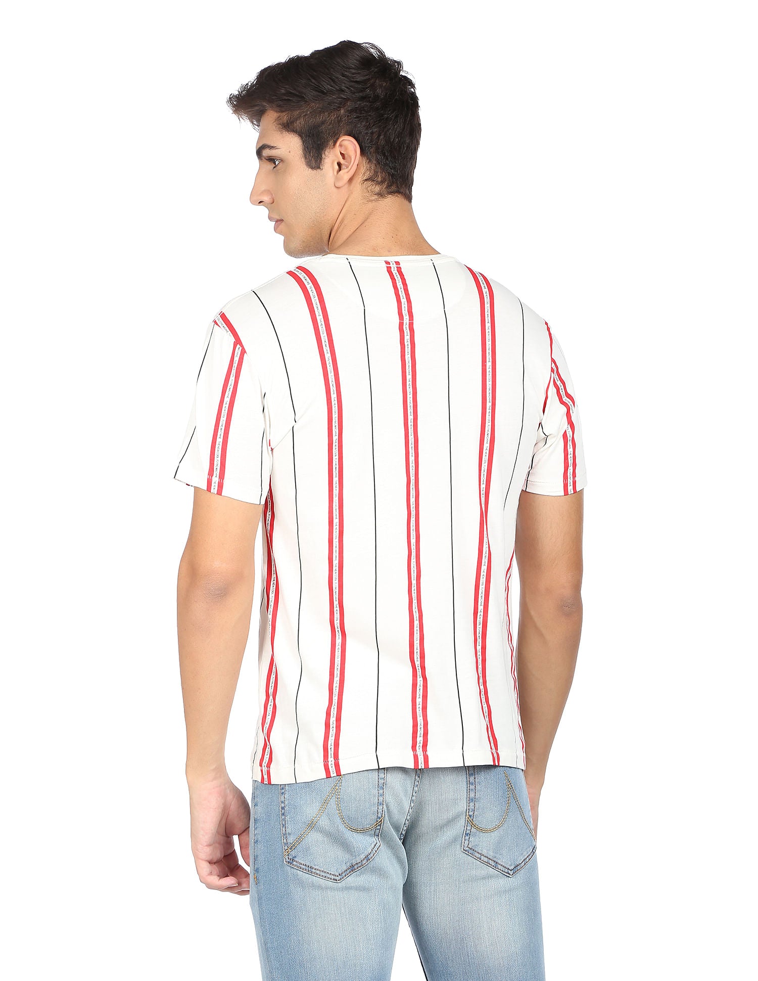Crew Neck Vertical Strip Cotton T-shirt by Flying Machine