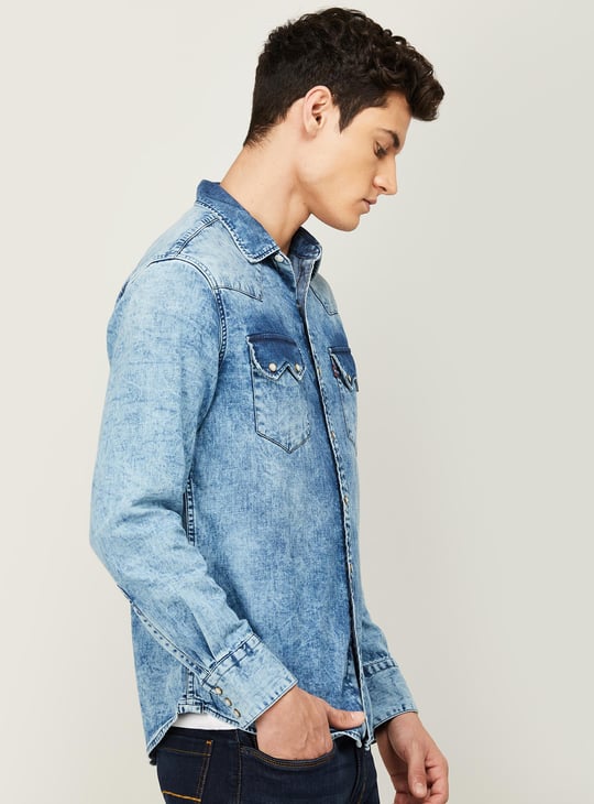 LEVIS Men Washed Slim Fit Casual Denim Shirt