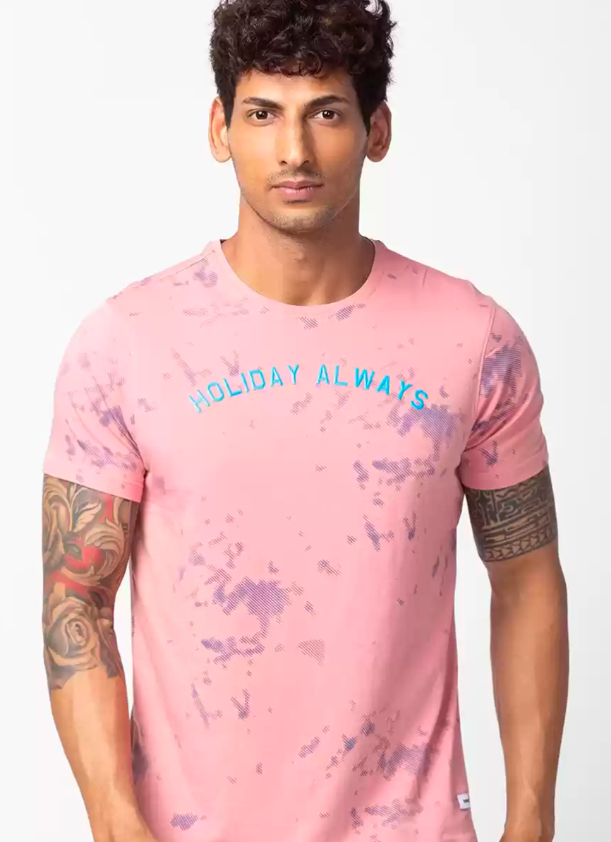 Printed slim fit crew neck t-shirt by Spykar