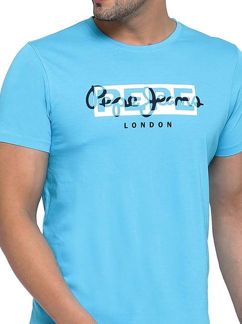 Sky Blue Printed Round Neck Short Sleeves T-Shirt by Pepe jeans