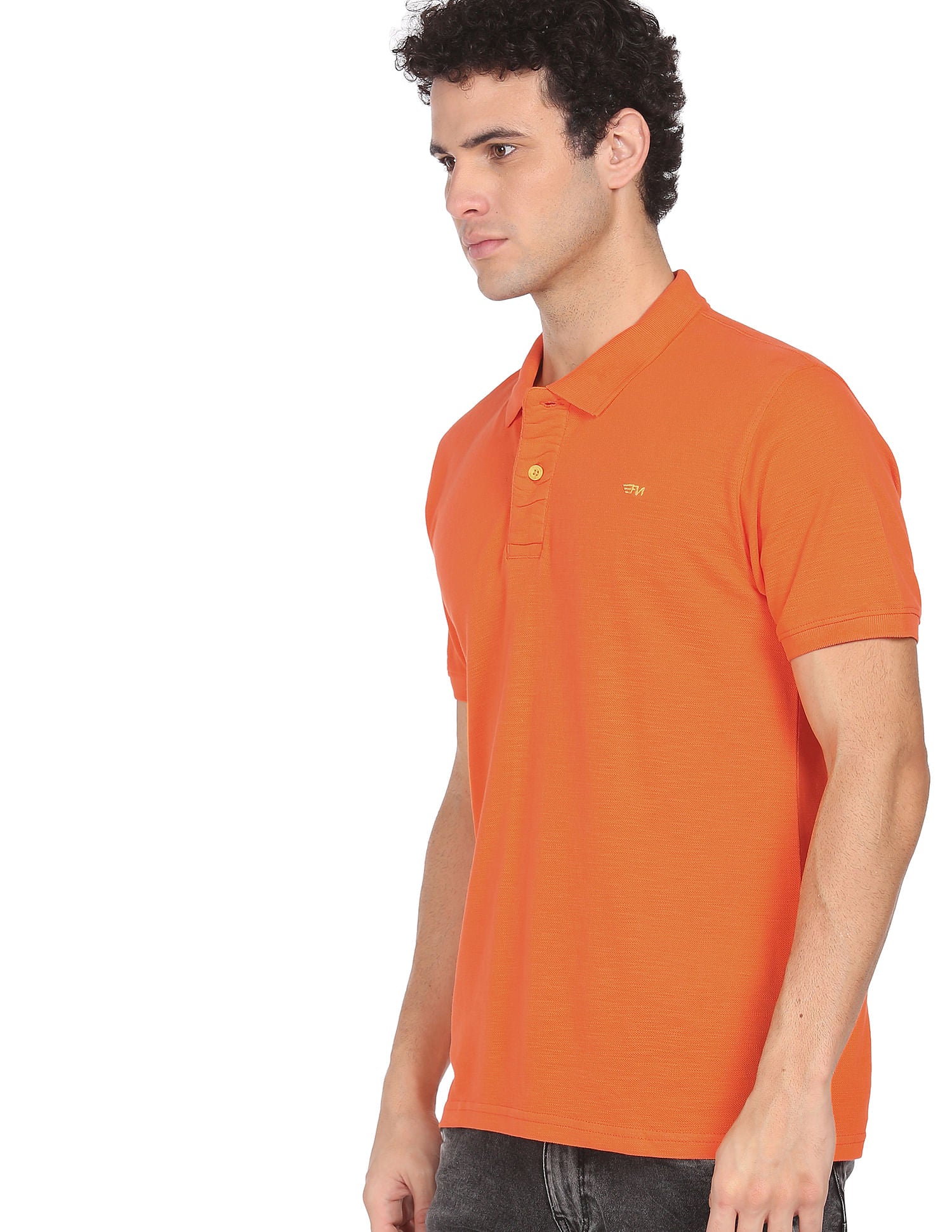Solid Pure Cotton Polo T-shirt by Flying Machine