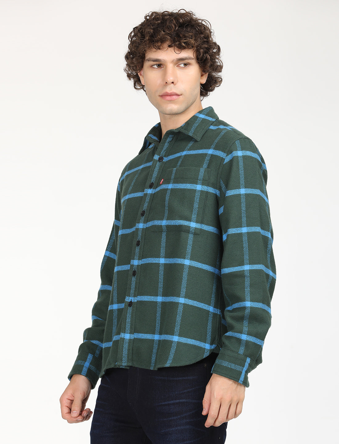 Men's Checkered Dark Green Spread Collar Shacket Levi's