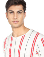 Crew Neck Vertical Strip Cotton T-shirt by Flying Machine
