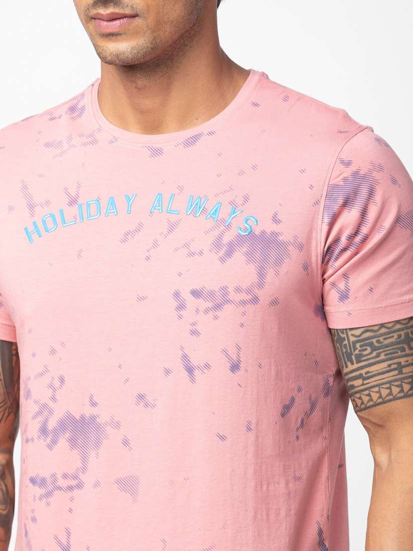 Printed slim fit crew neck t-shirt by Spykar