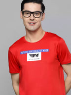 Men Red Brand Logo Printed Pure Cotton Slim Fit T-shirt by Flying Machine