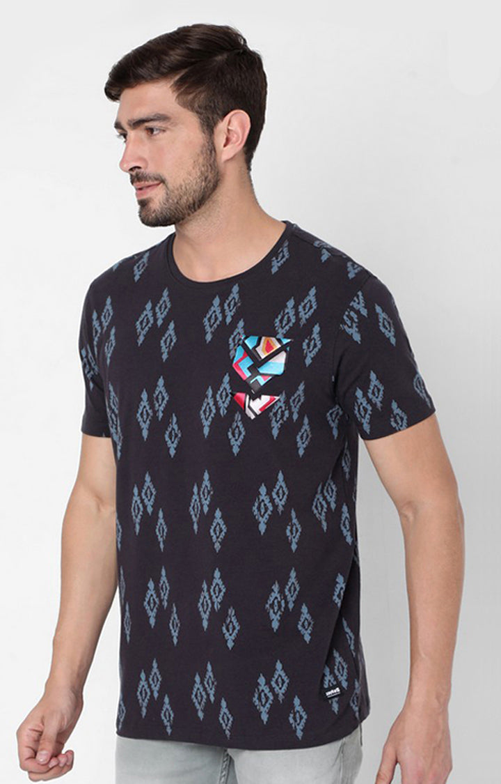Spykar Grey Cotton Slim Fit T-shirt For Men