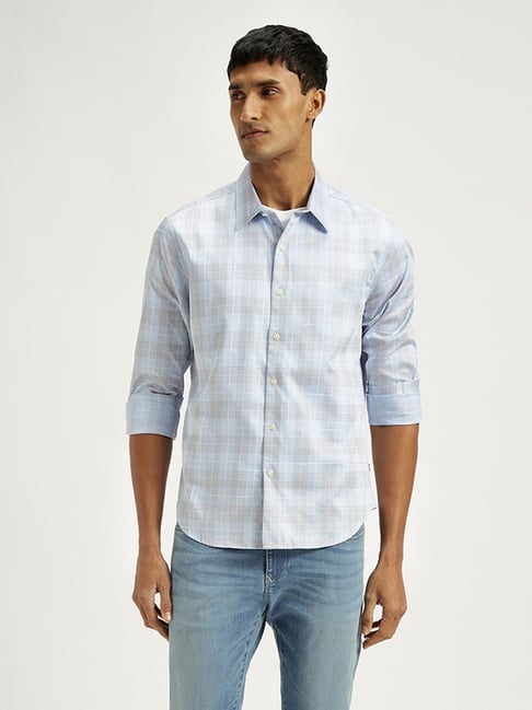 Levi's Light Blue Cotton Slim Fit Checks Shirt