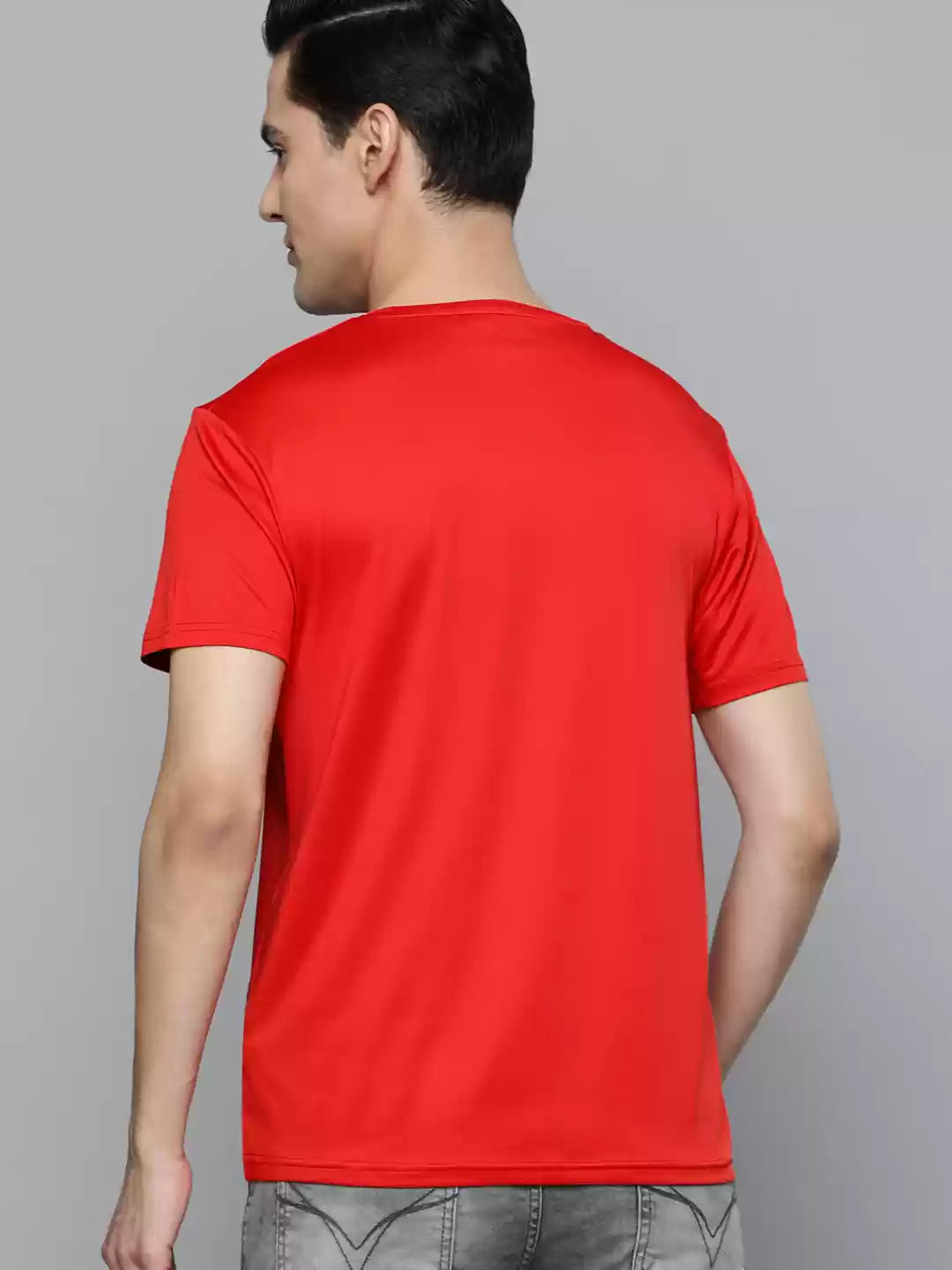 Men Red Brand Logo Printed Pure Cotton Slim Fit T-shirt by Flying Machine