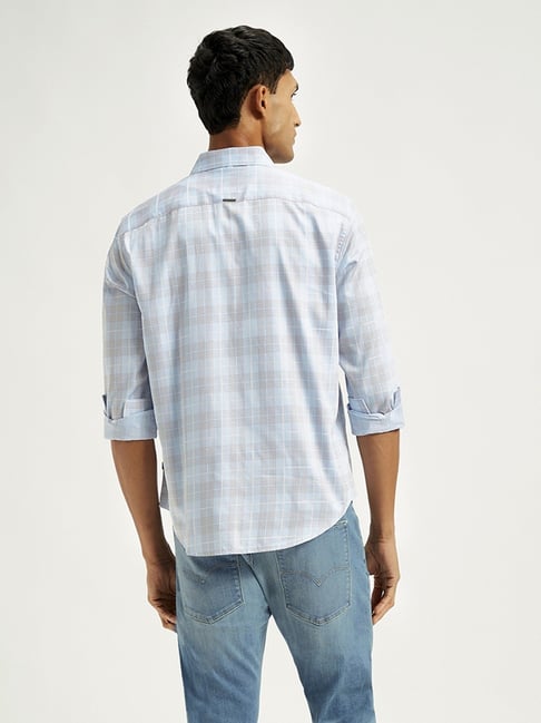 Levi's Light Blue Cotton Slim Fit Checks Shirt