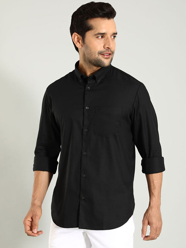 Men Solid Full Sleeve Cotton Blend Shirt by Indian Terrain
