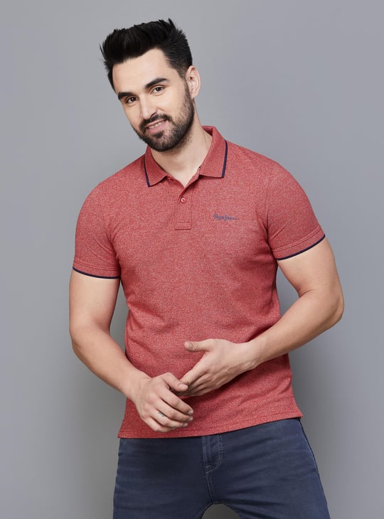 Men Textured Regular Fit Polo T-shirt by Pepe Jeans