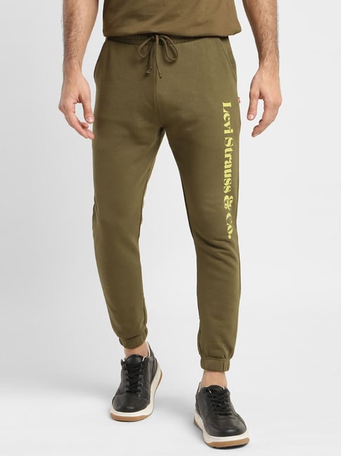 Levi's Hunter Olive Pure Cotton Regular Fit Logo Printed Joggers