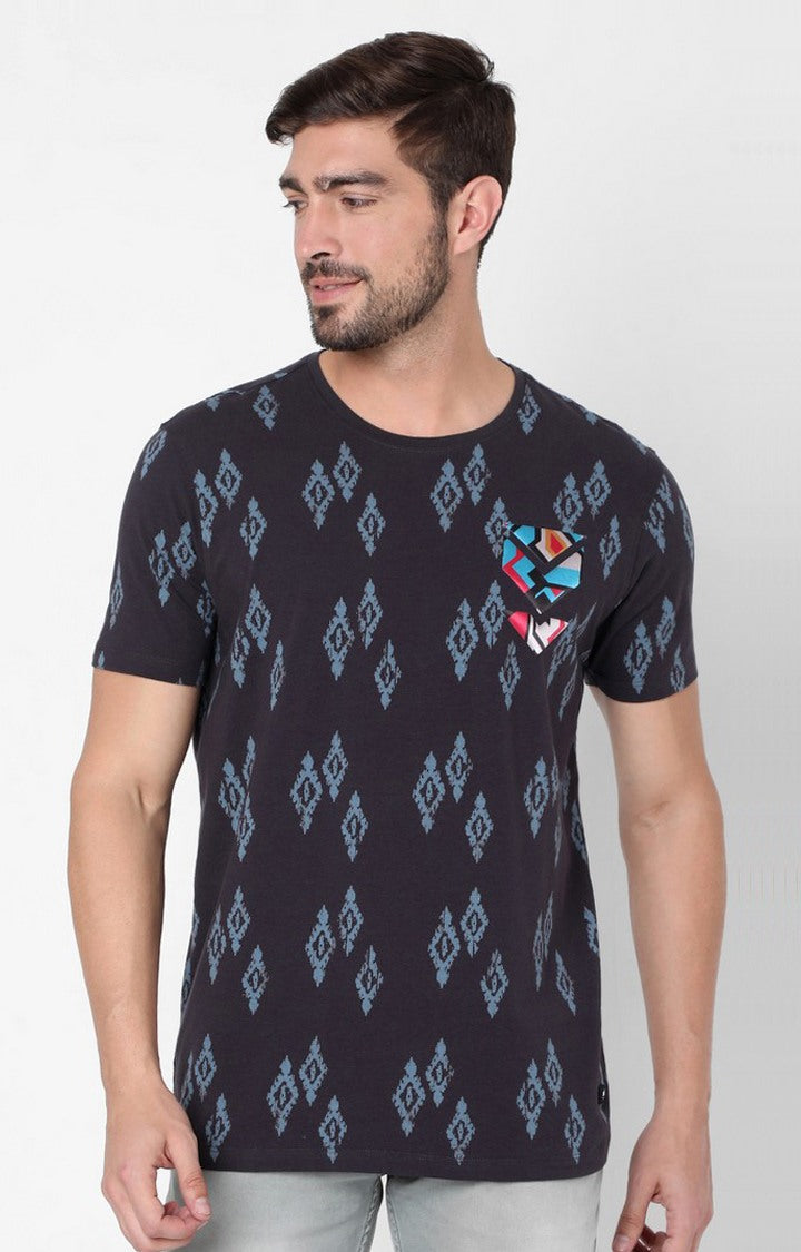 Spykar Grey Cotton Slim Fit T-shirt For Men