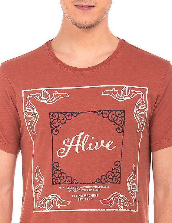 Printed Front Slubbed T-shirt by Flying Machine