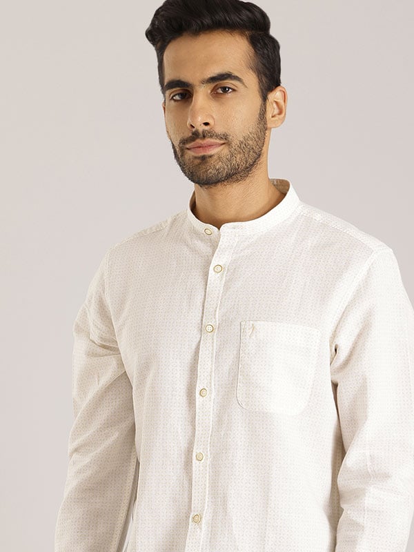 Men Printed Full Sleeve Linen Blend Shirt by Indian Terrain