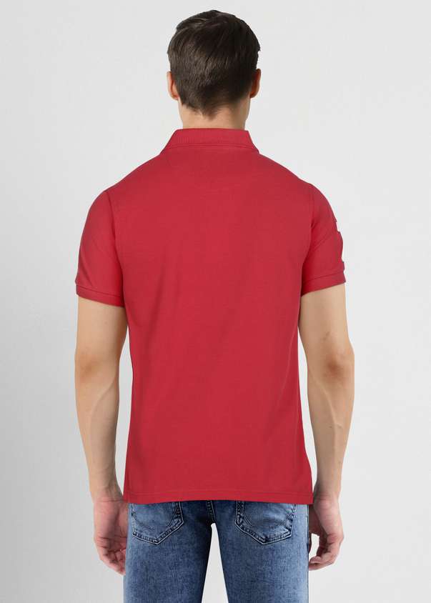 Men Solid Polo Neck Cotton Blend Red T-shirt by U. S. POLO ASSN.