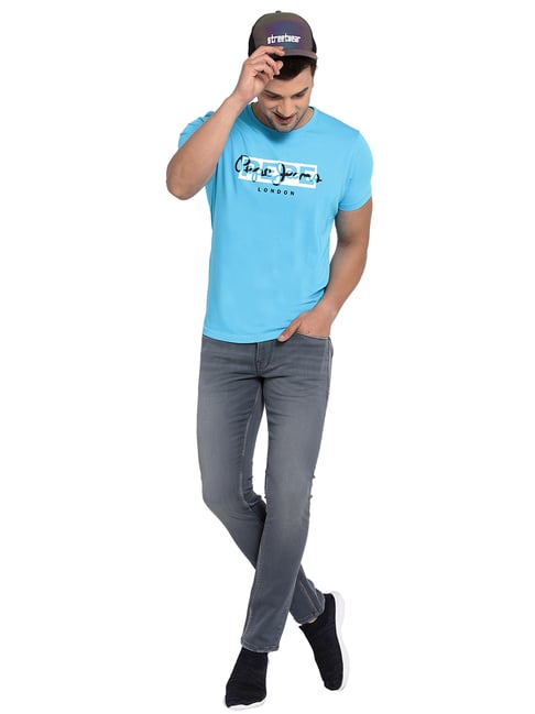 Sky Blue Printed Round Neck Short Sleeves T-Shirt by Pepe jeans