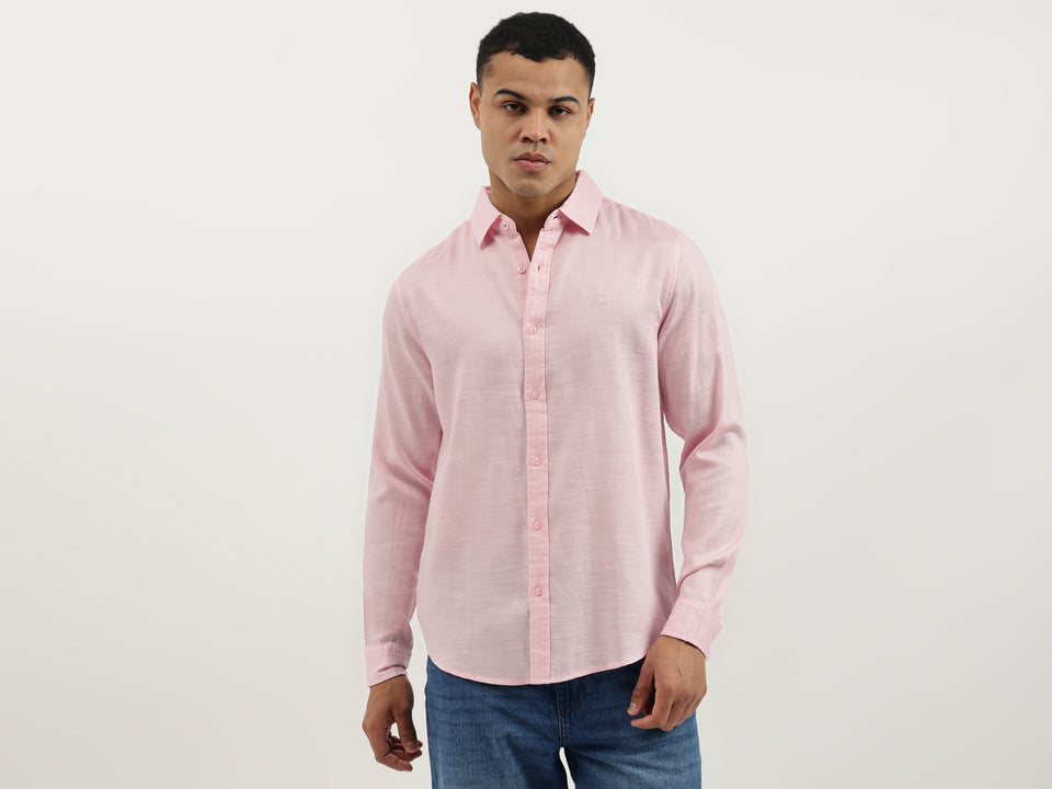 Regular Fit Spread Collar Solid Tencel Shirt UCB