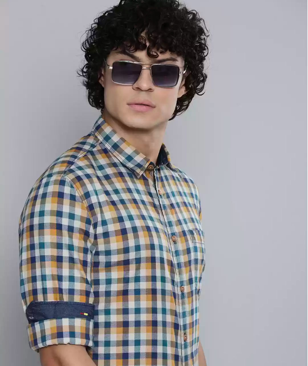 Indian terrain men chiseled slim fit checked cotton shirt