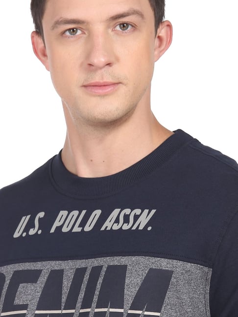U.S. Polo Assn. Navy Blue Cotton Regular Fit Printed Sweatshirt