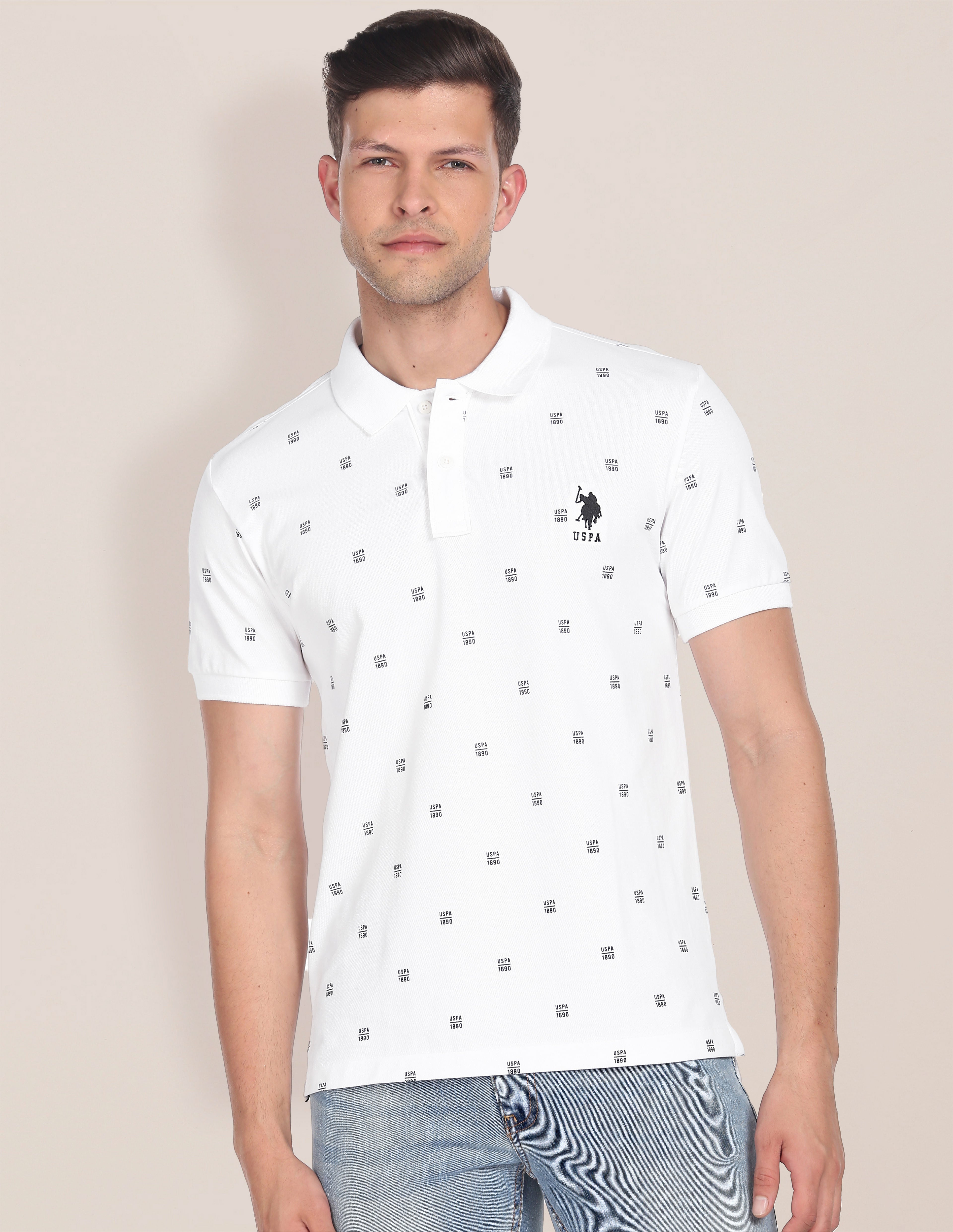 Monogram print cotton collar Tshirt by U. S. POLO ASSN.