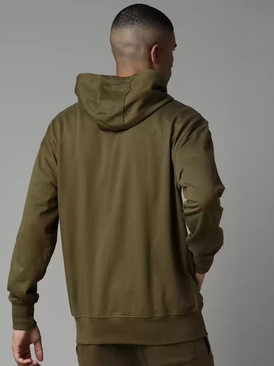 Men Olive Green Printed Hooded Pure Cotton Sweatshirt by BREAK BOUNCE