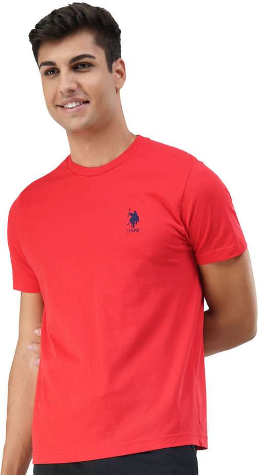 USPA | men solid round neck cotton blend Red T-shirt