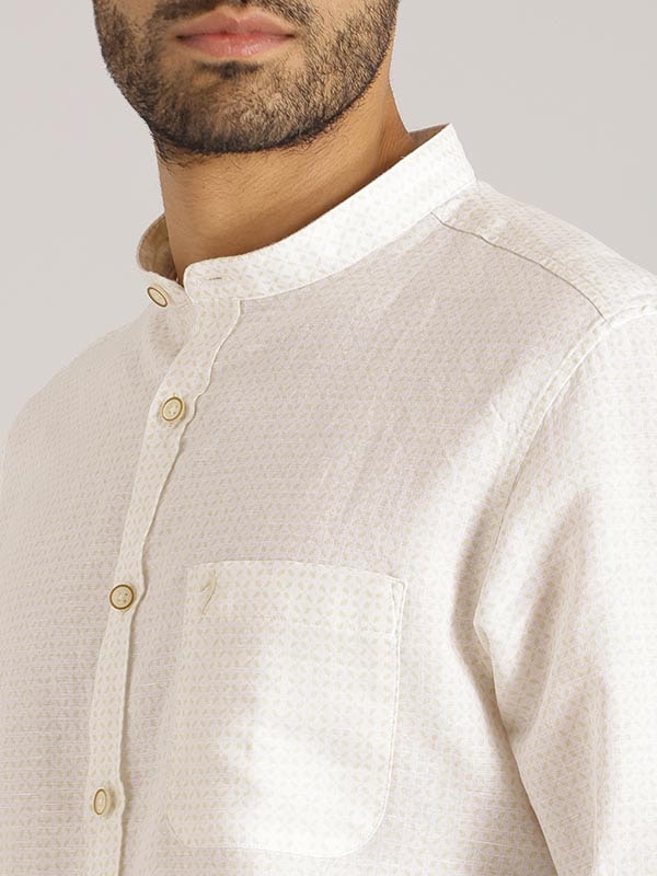 Men Printed Full Sleeve Linen Blend Shirt by Indian Terrain