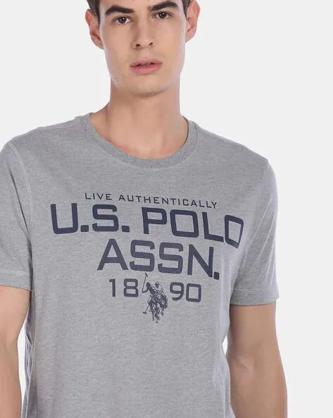 Men Grey Melange Printed Lounge T-shirt by U. S. POLO ASSN.