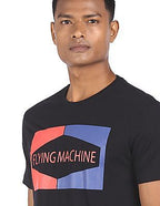 Flying Machine printed cotton black t-shirt.