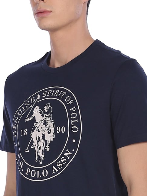 Men Navy Blue & White Printed Round Neck Athleisure T-shirts by U.S.Polo Assn.