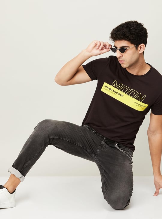 Men Printed Crew Neck Regular Fit T-shirt by Flying Machine