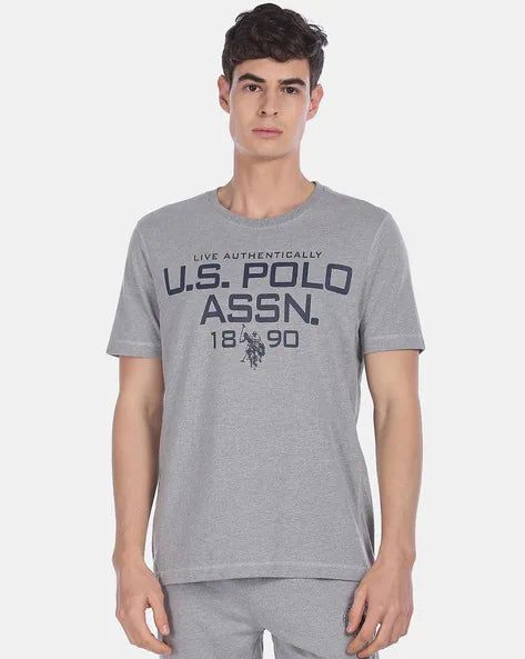 Men Grey Melange Printed Lounge T-shirt by U. S. POLO ASSN.