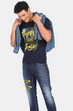 Flying Machine|blue & Yellow printed T-shirt