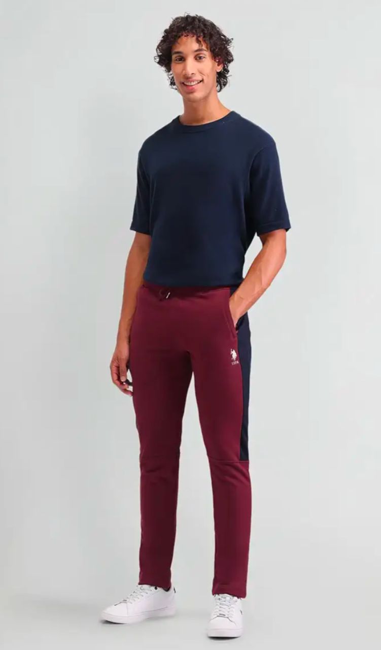 USPA RED MID RISE SLIM FIT TRACK PANTS