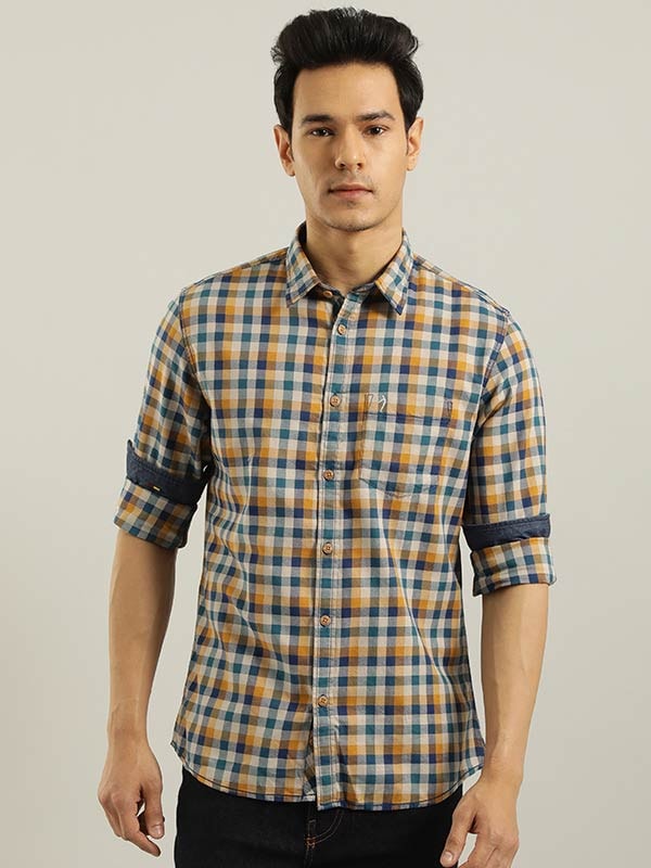 Men Checked Full Sleeve Cotton Shirt by Indian Terrain