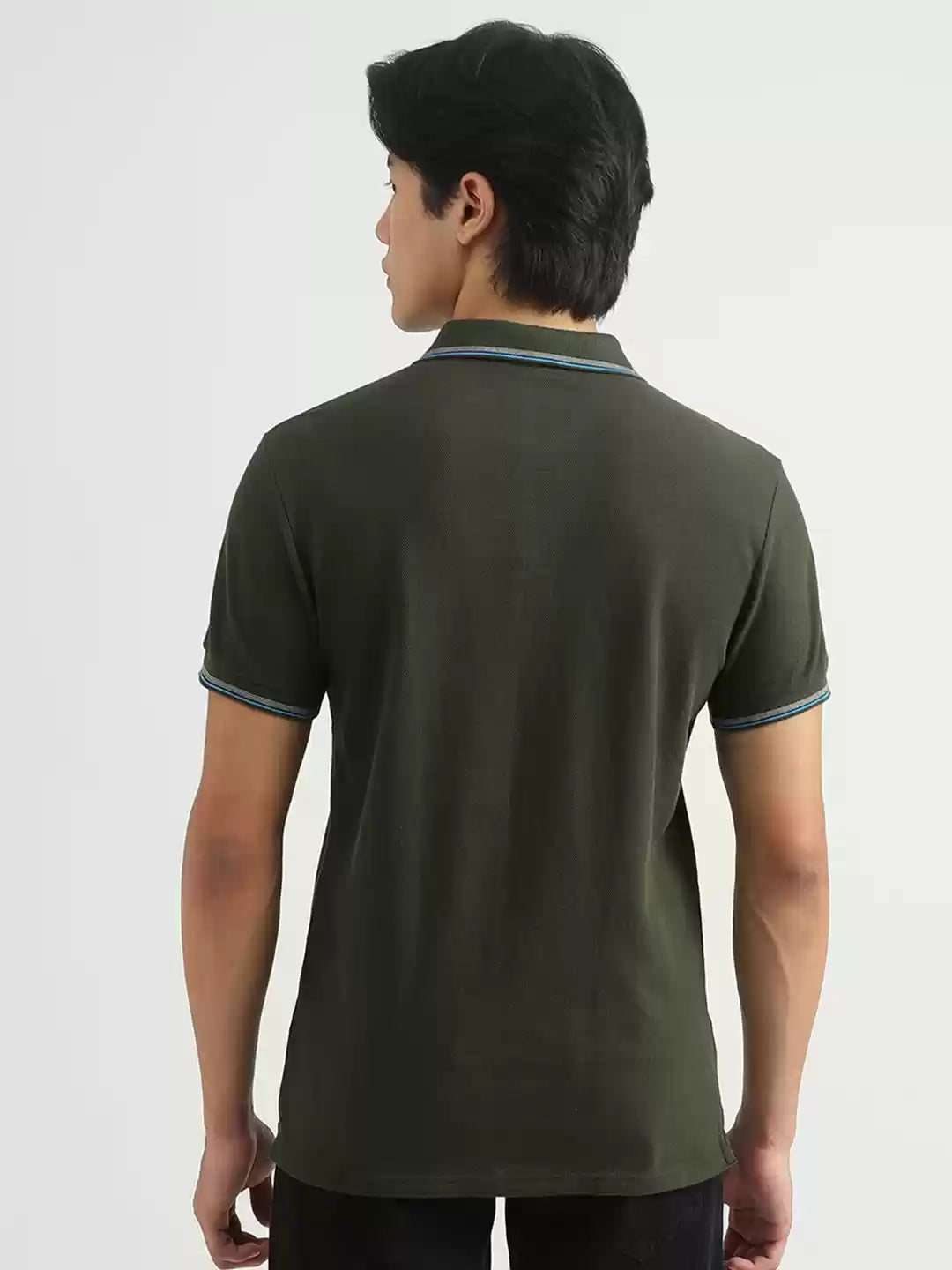 Men Olive Green Polo Collar T-shirt by United Colors of Benetton