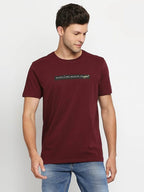 Spykar Maroon Cotton Regular Fit Printed T-Shirt