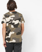 Slim Fit Camouflage Print Crew Neck T-shirt by Spykar