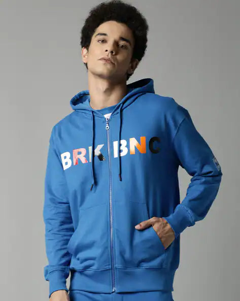 Men Olive Green Printed Hooded Pure Cotton Sweatshirt by BREAK BOUNCE