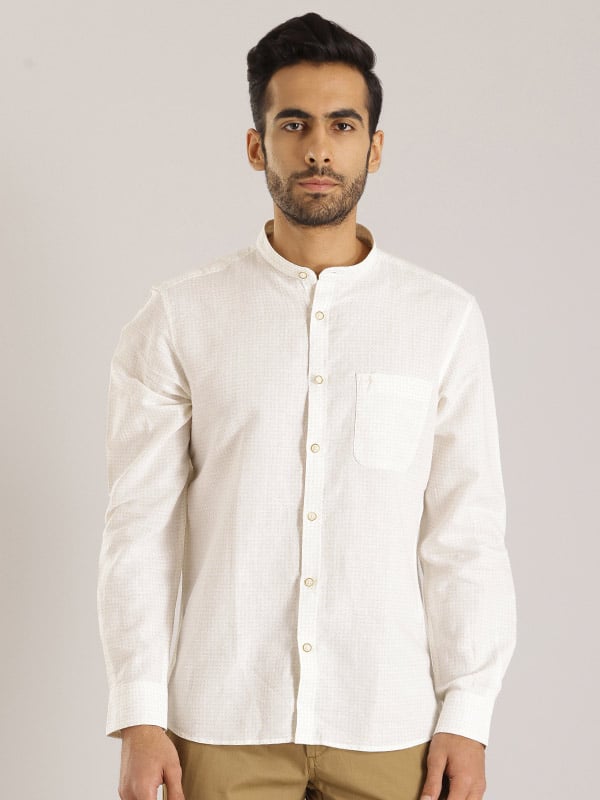 Men Printed Full Sleeve Linen Blend Shirt by Indian Terrain