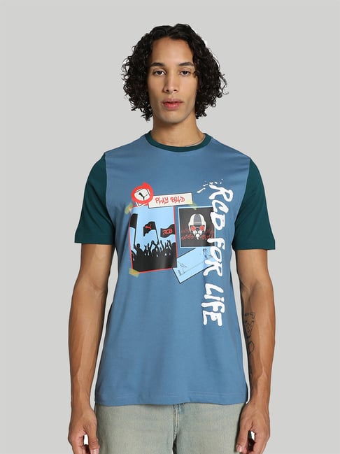 Puma x RCB Blue Regular Fit Graphic Print Athleisure T-Shirt