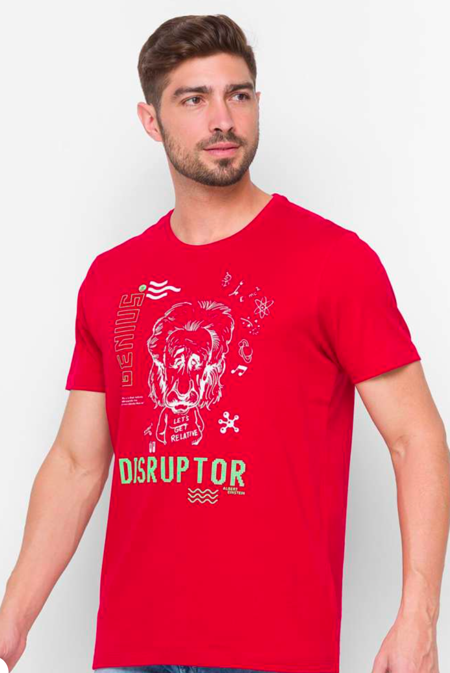 Typographic men slim fit red t-shirt by Spykar
