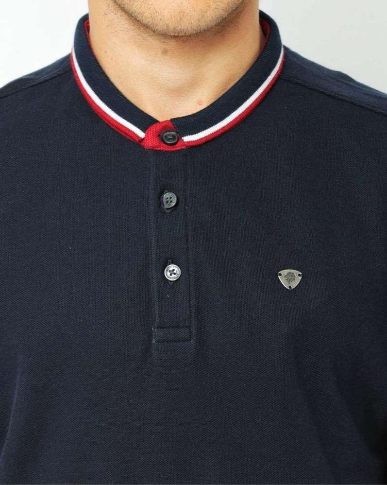 Men Solid Henley Neck Cotton Brand Navy Blue T-shirt by Netplay