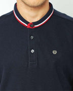 Men Solid Henley Neck Cotton Brand Navy Blue T-shirt by Netplay