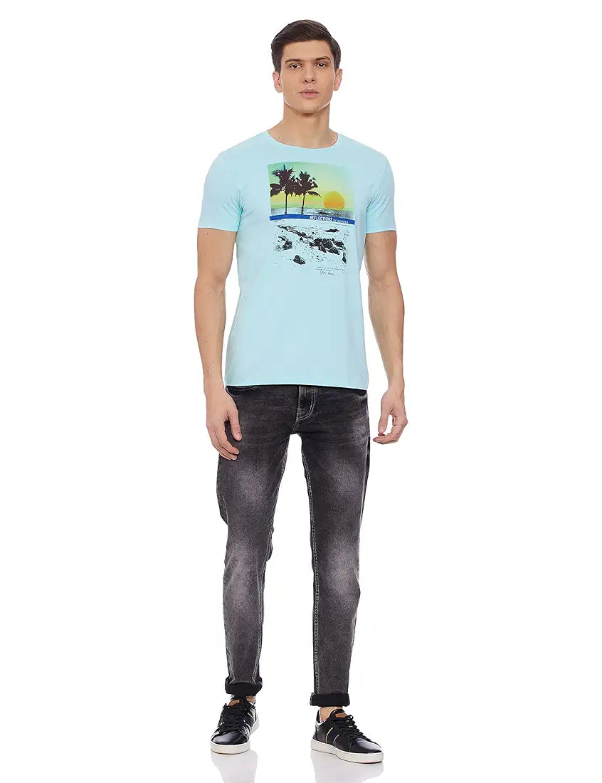 Spykar Men's Printed Slim Fit T-Shirt