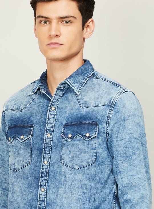 LEVIS Men Washed Slim Fit Casual Denim Shirt